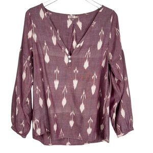 FAHERTY Women's Patterned Boho Peasant V-Neck Blouse Small